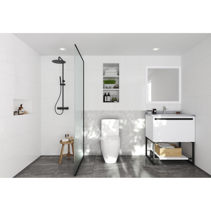 Alto 30" White Bathroom Vanity with White Stripes Marble Countertop