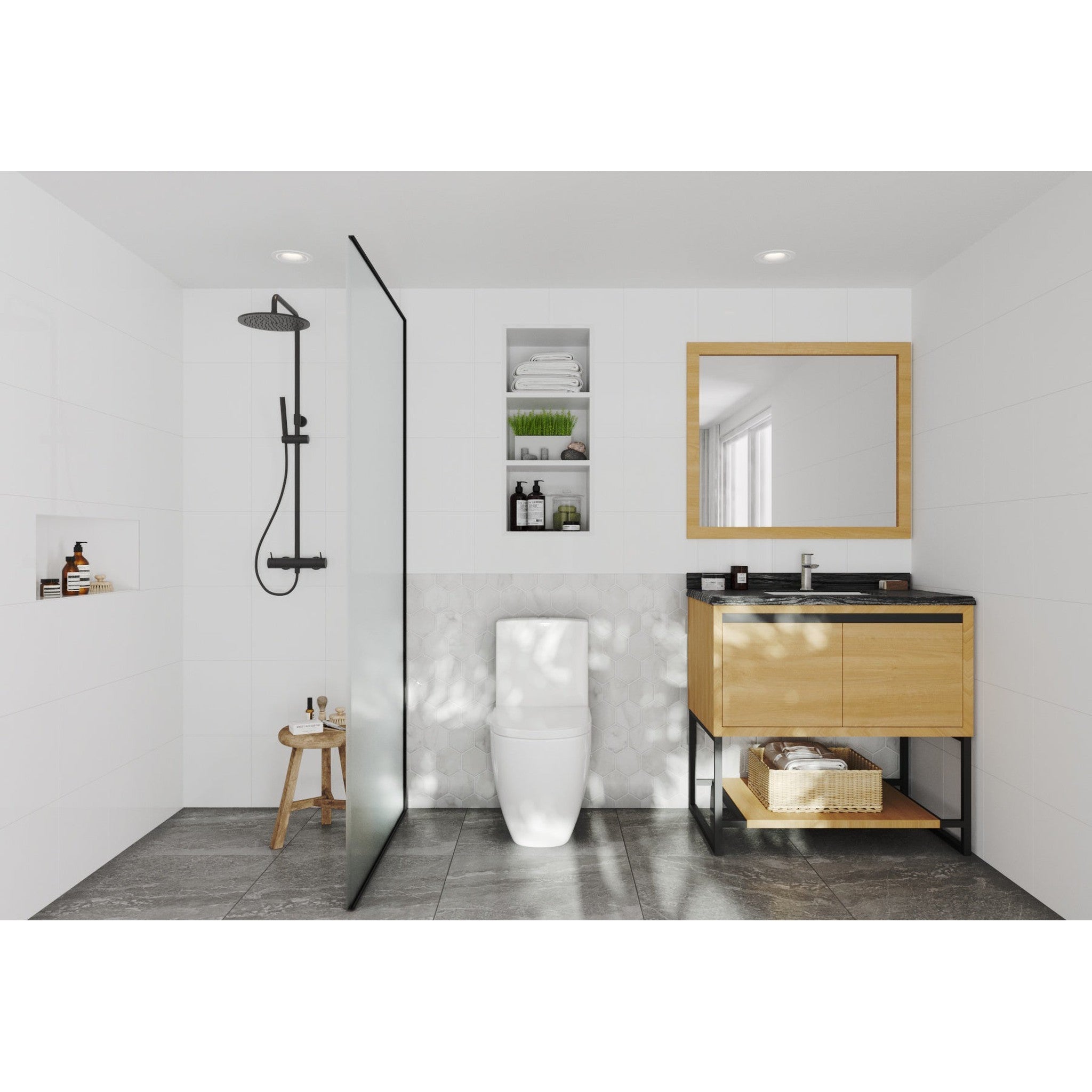 Alto 36" California White Oak Bathroom Vanity with Black Wood Marble Countertop