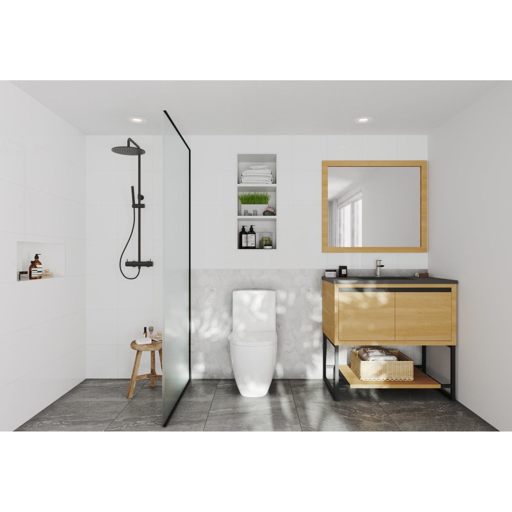 Alto 36" California White Oak Bathroom Vanity with Matte Black VIVA Stone Solid Surface Countertop