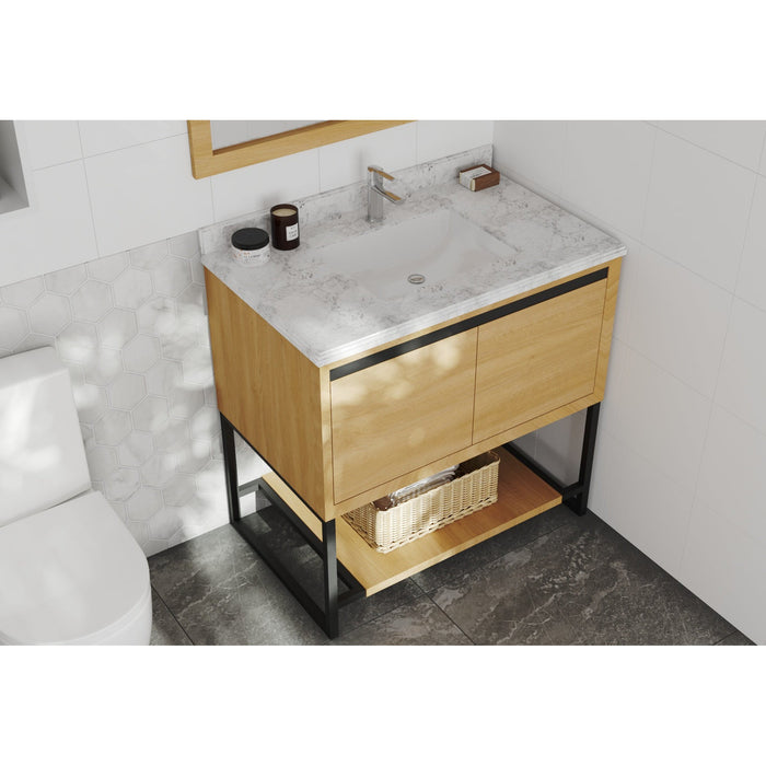 Alto 36" California White Oak Bathroom Vanity with White Carrara Marble Countertop