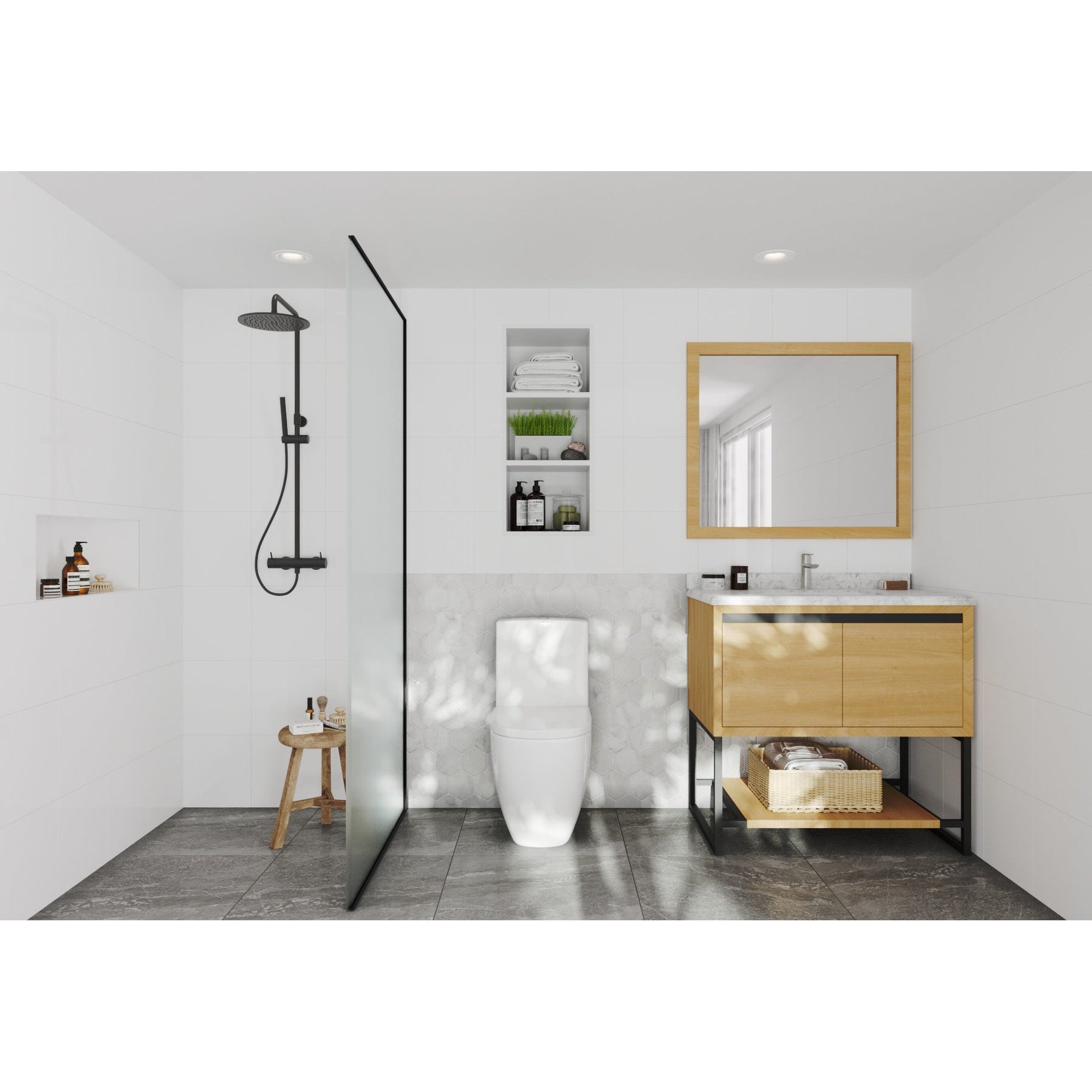 Alto 36" California White Oak Bathroom Vanity with White Carrara Marble Countertop