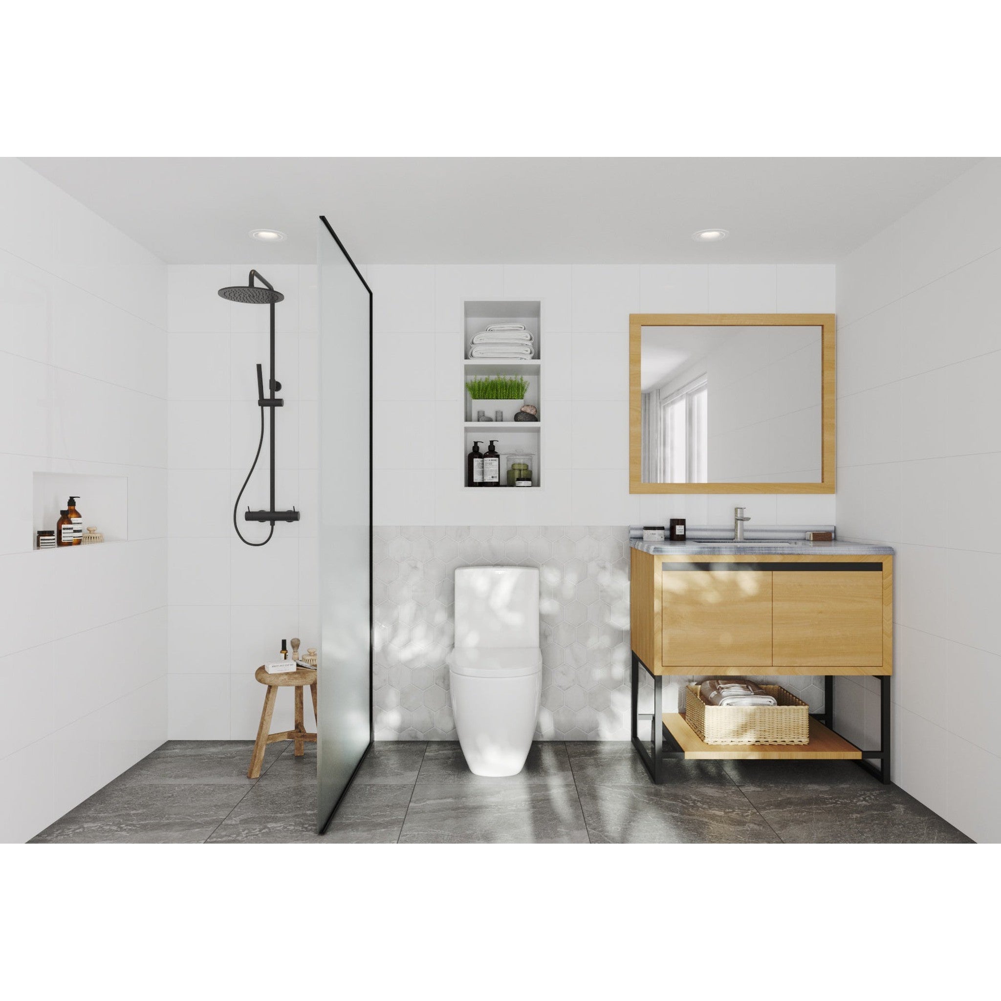 Alto 36" California White Oak Bathroom Vanity with White Stripes Marble Countertop