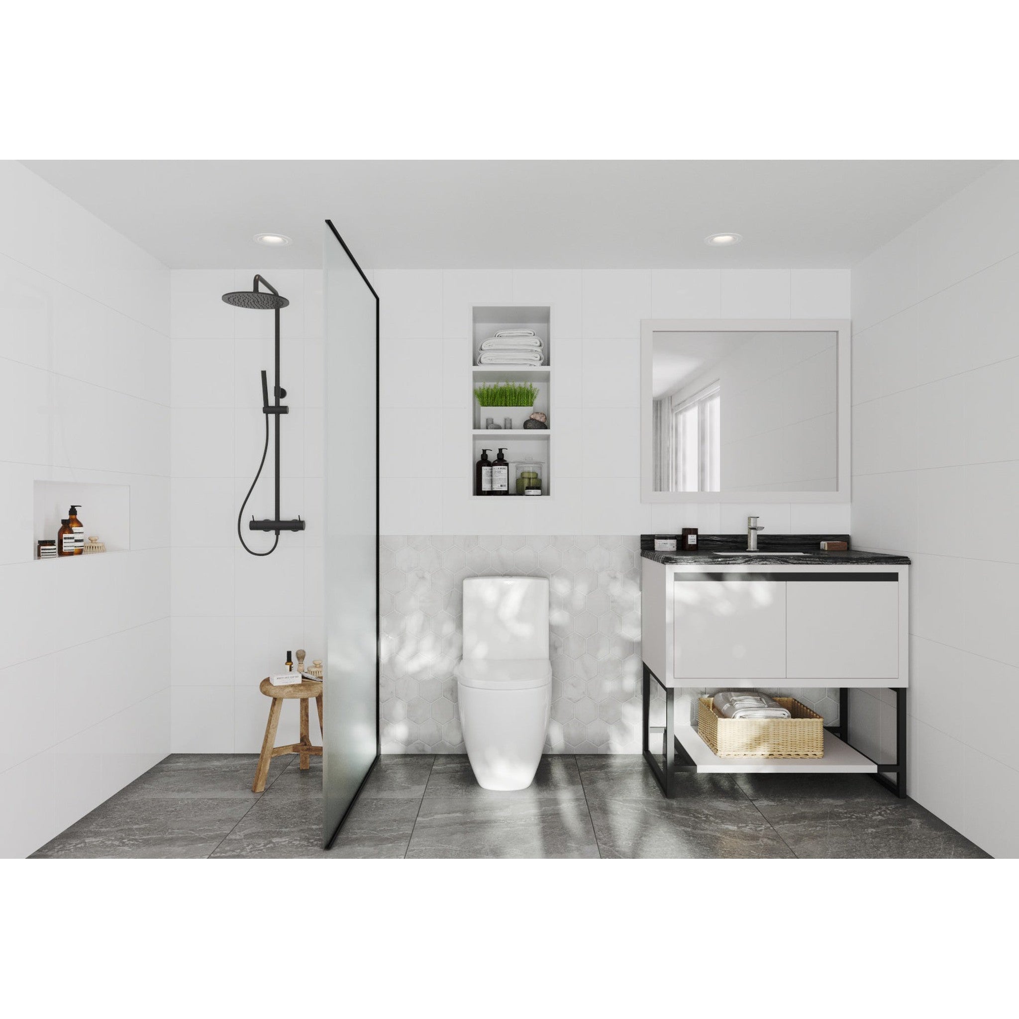 Alto 36" White Bathroom Vanity with Black Wood Marble Countertop