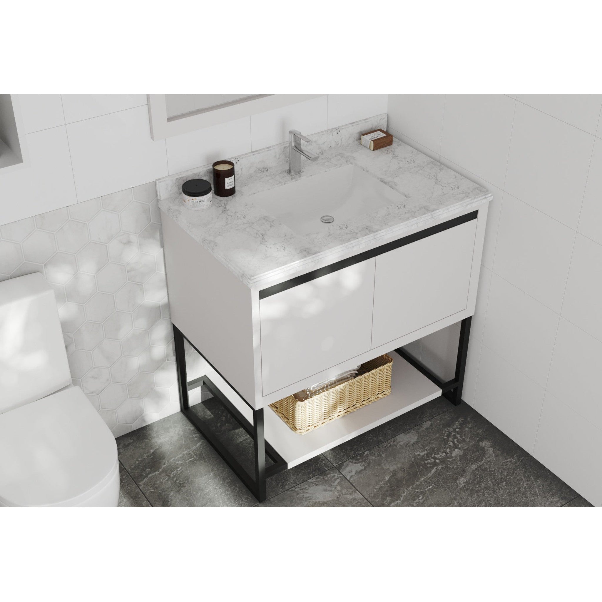 Alto 36" White Bathroom Vanity with White Carrara Marble Countertop