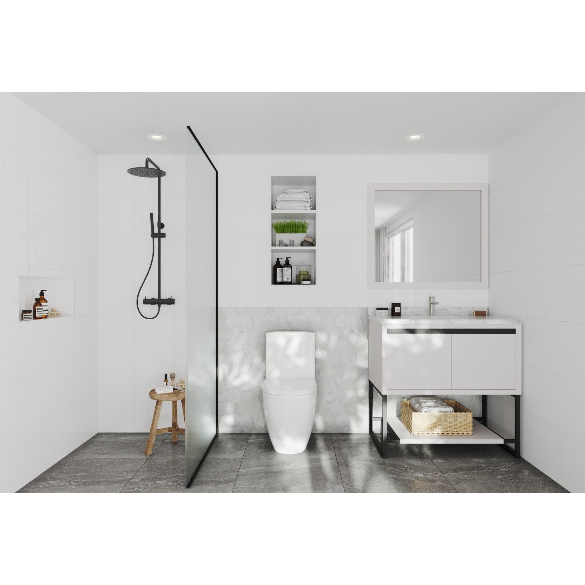Alto 36" White Bathroom Vanity with White Carrara Marble Countertop