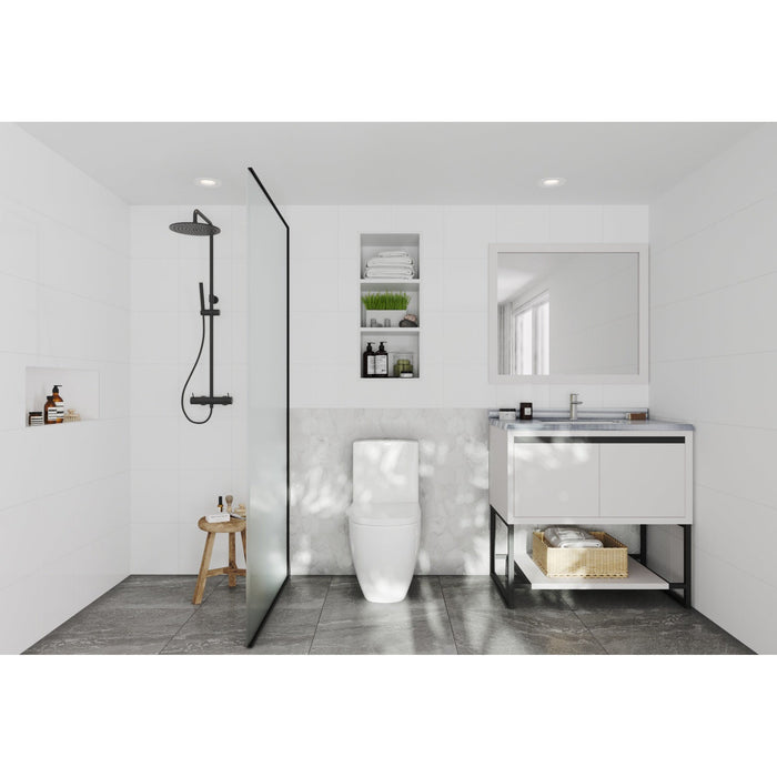 Alto 36" White Bathroom Vanity with White Stripes Marble Countertop