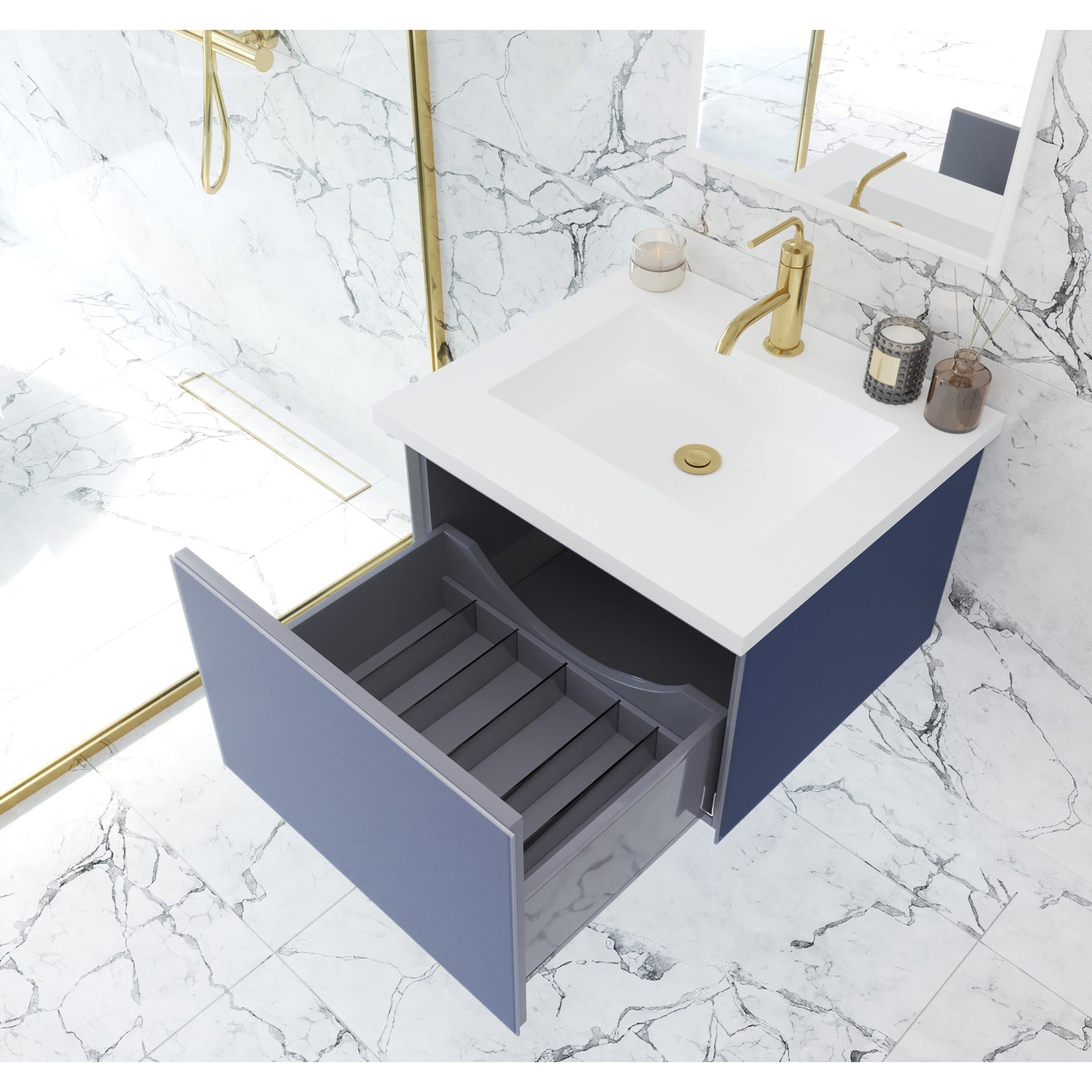 Vitri 24" Nautical Blue Wall Hung Bathroom Vanity Cabinet