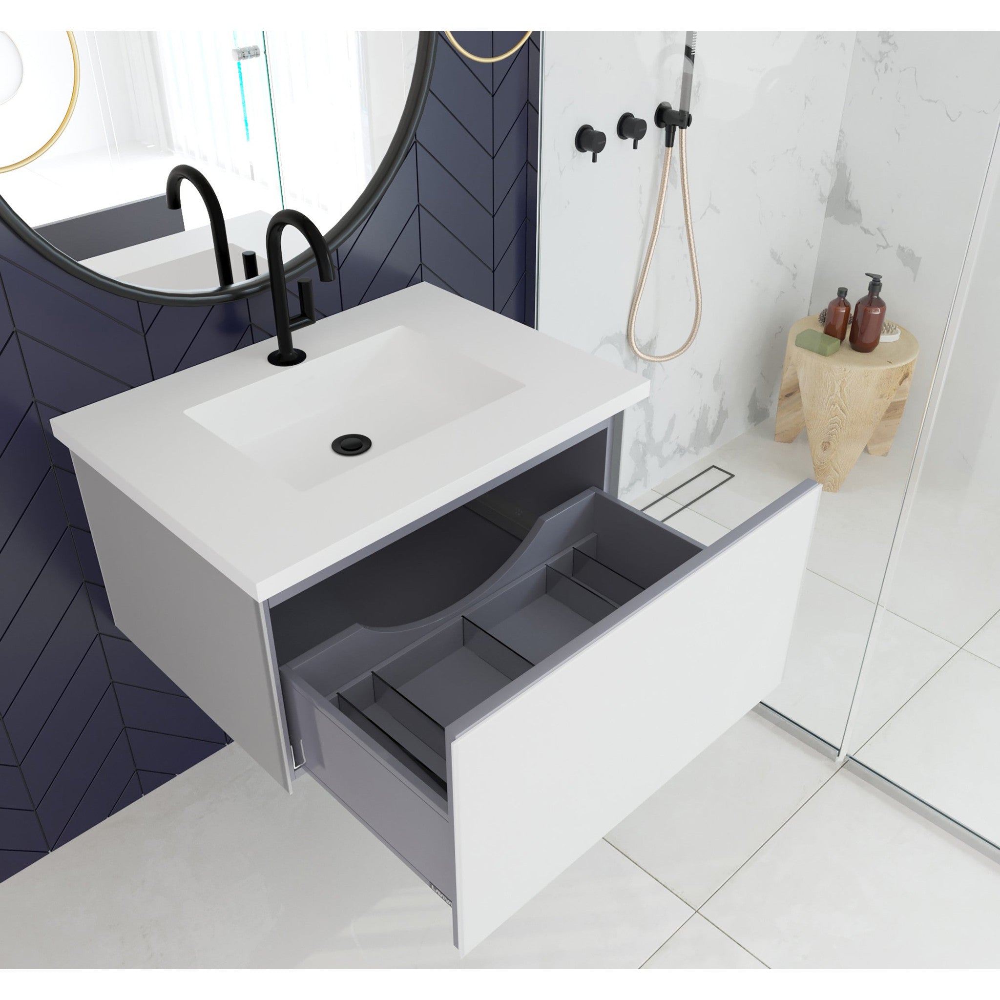 Vitri 30" Cloud White Wall Hung Bathroom Vanity Cabinet