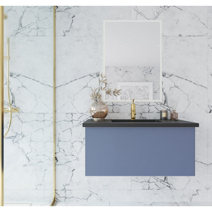 Vitri 36" Nautical Blue Bathroom Vanity with VIVA Stone Matte Black Solid Surface Countertop