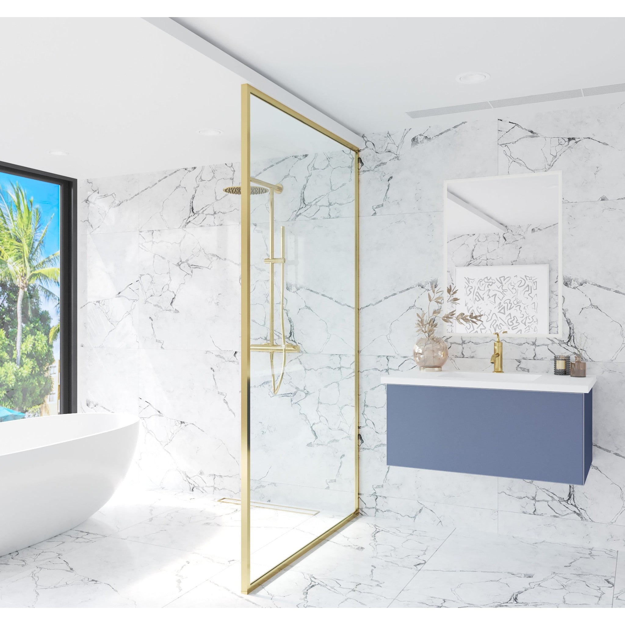 Vitri 36" Nautical Blue Bathroom Vanity with VIVA Stone Matte White Solid Surface Countertop