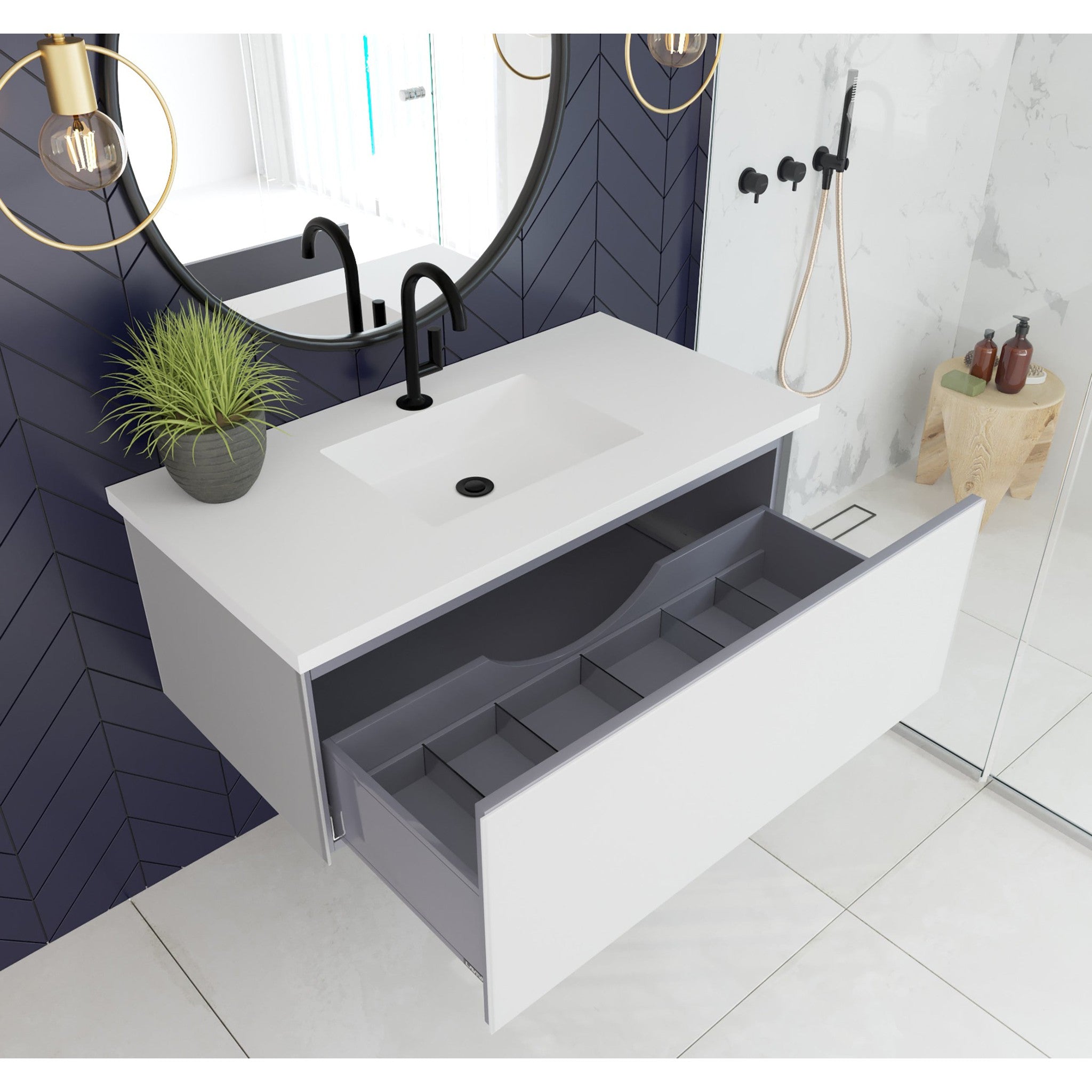 Vitri 42" Cloud White Wall Hung Bathroom Vanity Cabinet