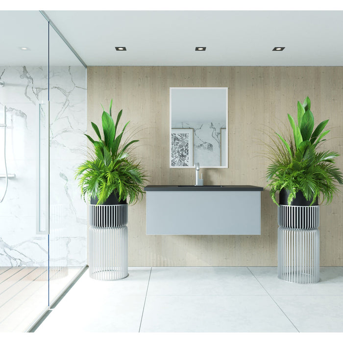 Vitri 42" Fossil Grey Bathroom Vanity with VIVA Stone Matte Black Solid Surface Countertop