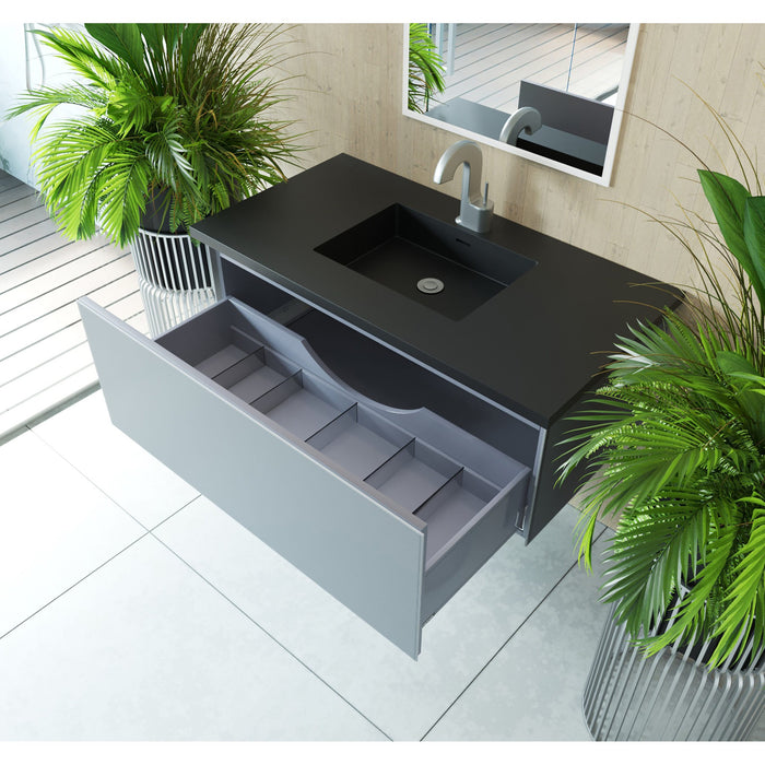 Vitri 42" Fossil Grey Bathroom Vanity with VIVA Stone Matte Black Solid Surface Countertop
