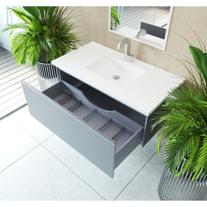 Vitri 42" Fossil Grey Bathroom Vanity with VIVA Stone Matte White Solid Surface Countertop