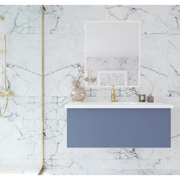 Vitri 42" Nautical Blue Bathroom Vanity with VIVA Stone Matte White Solid Surface Countertop