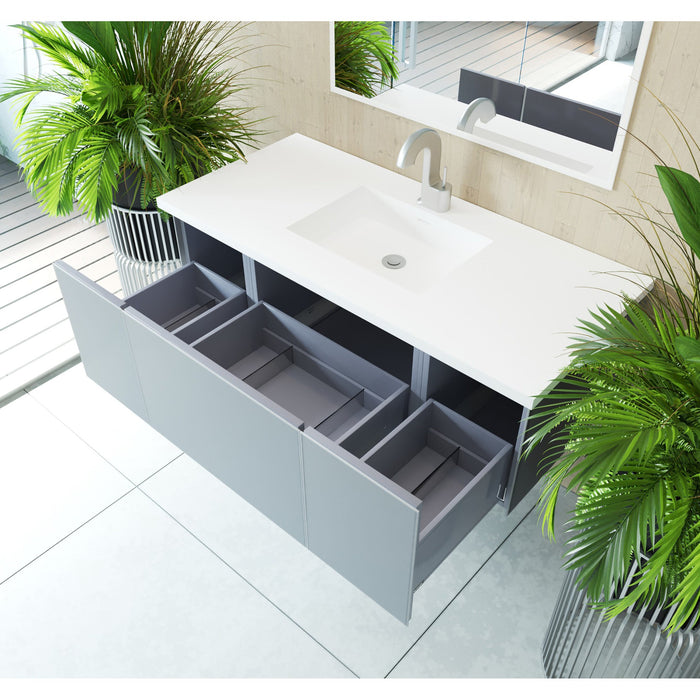 Vitri 48" Fossil Grey Bathroom Vanity with VIVA Stone Matte White Solid Surface Countertop