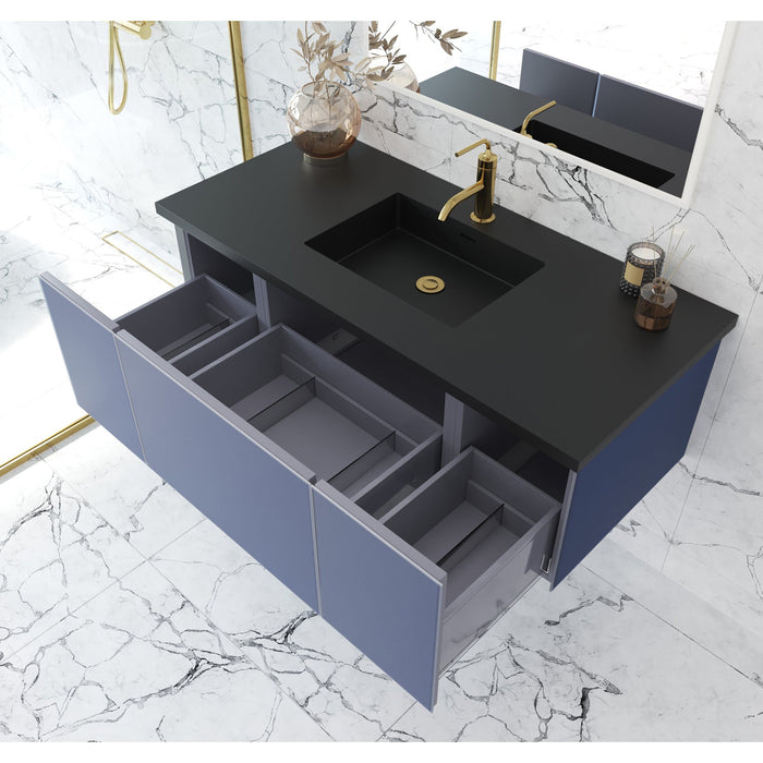 Vitri 48" Nautical Blue Bathroom Vanity with VIVA Stone Matte Black Solid Surface Countertop