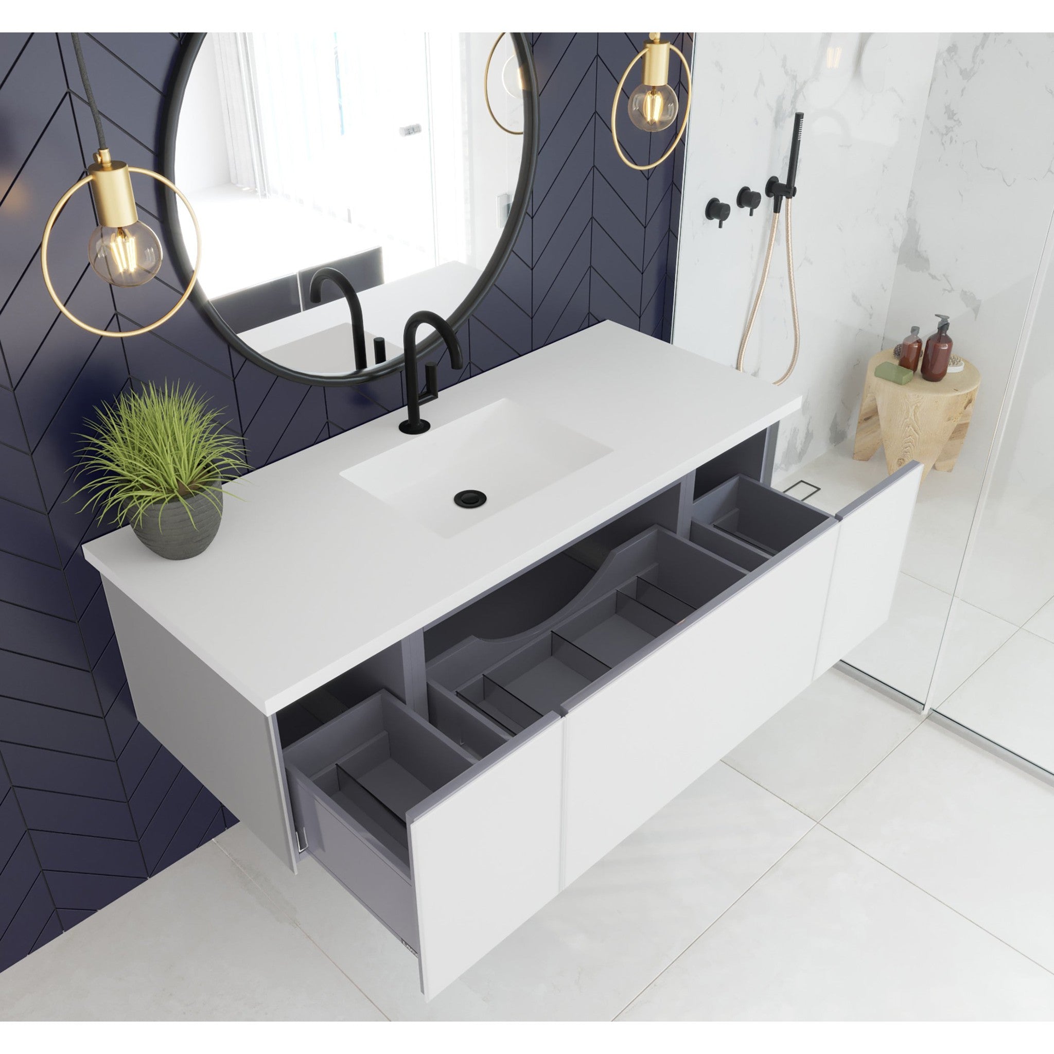 Vitri 54" Cloud White Wall Hung Bathroom Vanity Cabinet