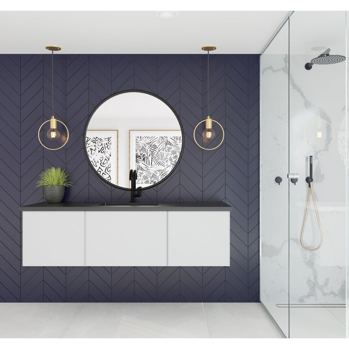 Vitri 60" Cloud White Single Sink Bathroom Vanity with VIVA Stone Matte Black Solid Surface Countertop