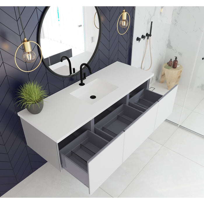 Vitri 60" Cloud White Single Sink Bathroom Vanity with VIVA Stone Matte White Solid Surface Countertop