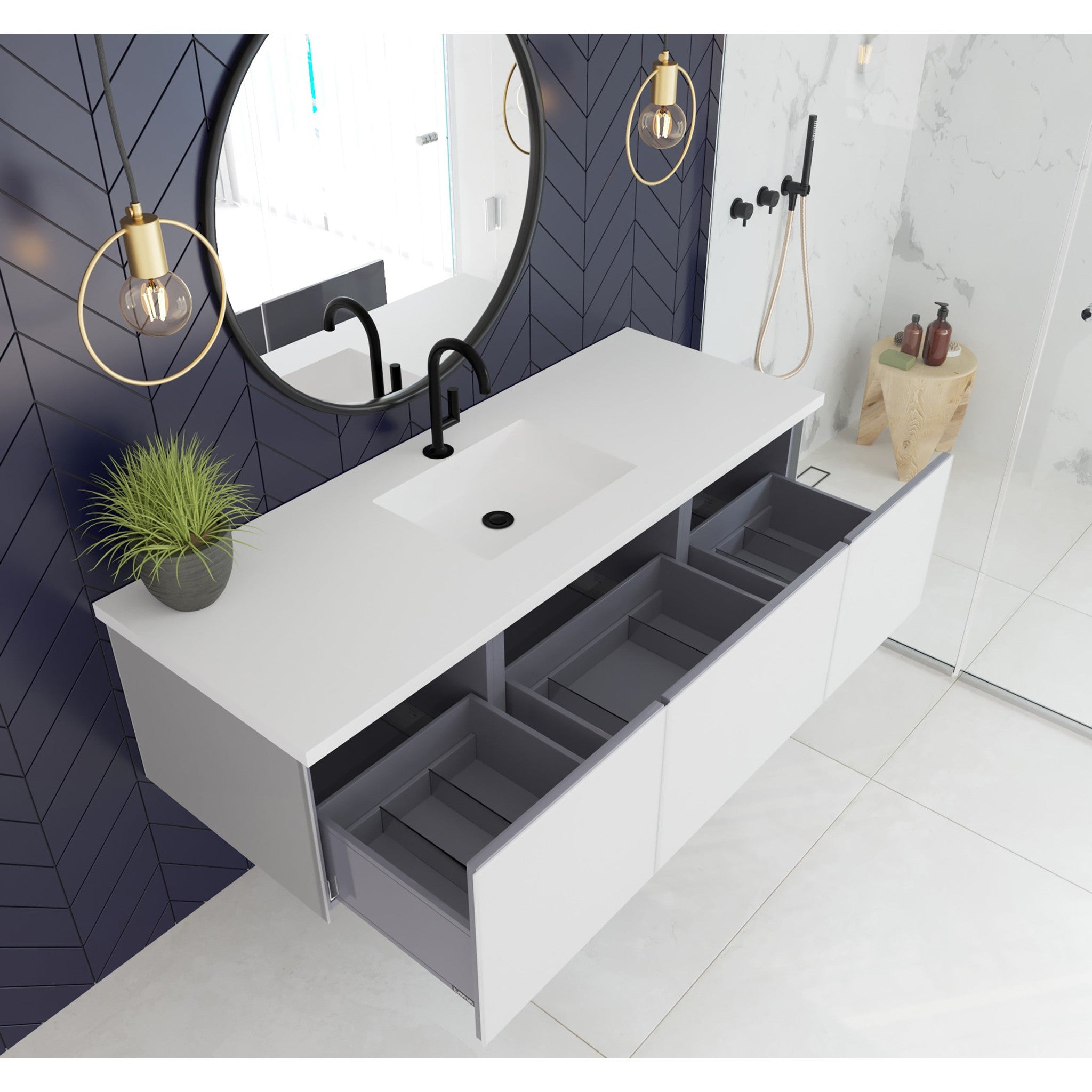 Vitri 60" Cloud White Single Sink Wall Hung Bathroom Vanity Cabinet