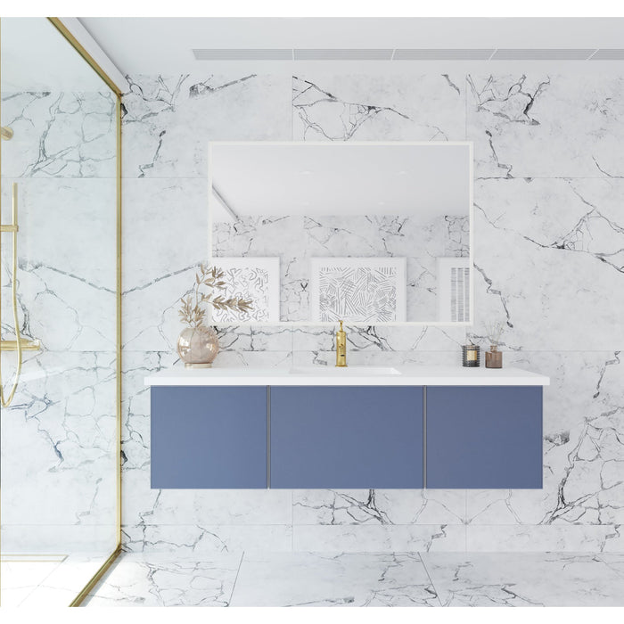 Vitri 60" Nautical Blue Single Sink Bathroom Vanity with VIVA Stone Matte White Solid Surface Countertop