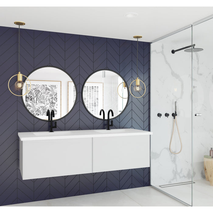 Vitri 60" Cloud White Double Sink Bathroom Vanity with VIVA Stone Matte White Solid Surface Countertop