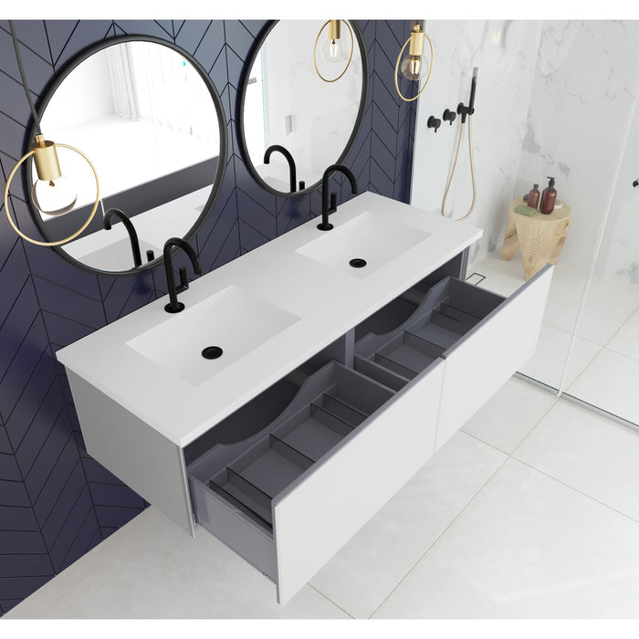 Vitri 60" Cloud White Double Sink Bathroom Vanity with VIVA Stone Matte White Solid Surface Countertop