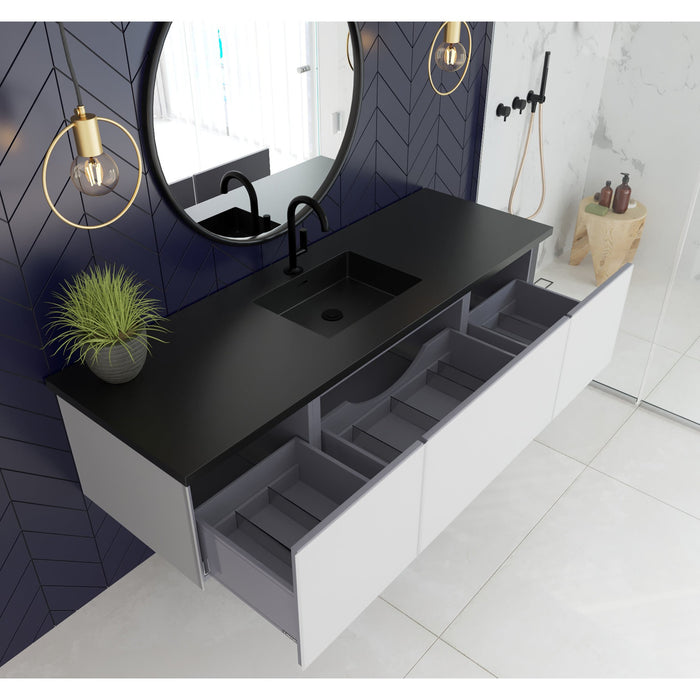 Vitri 66" Cloud White Single Sink Bathroom Vanity with VIVA Stone Matte Black Solid Surface Countertop