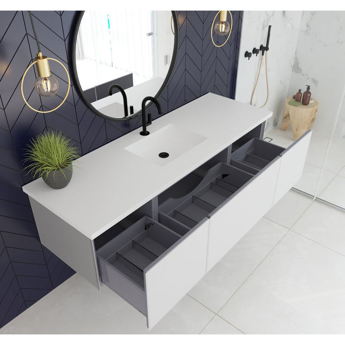 Vitri 66" Cloud White Single Sink Bathroom Vanity with VIVA Stone Matte White Solid Surface Countertop
