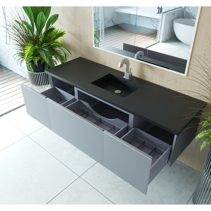 Vitri 66" Fossil Grey Single Sink Bathroom Vanity with VIVA Stone Matte Black Solid Surface Countertop