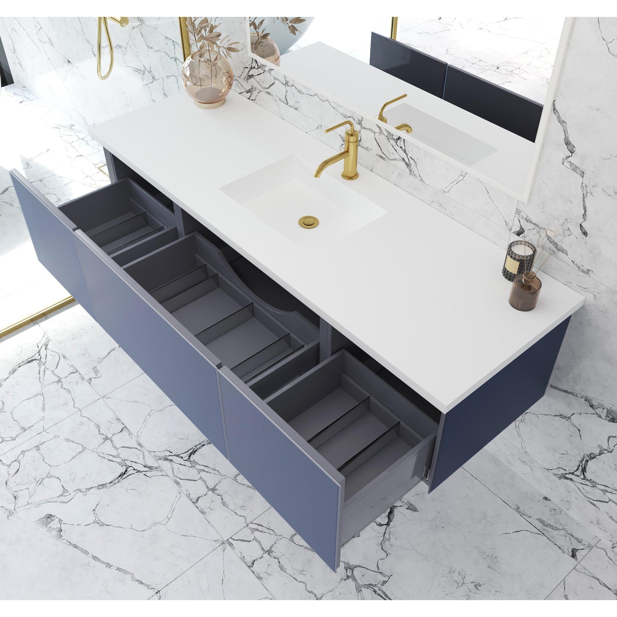 Vitri 66" Nautical Blue Single Sink Wall Hung Bathroom Vanity Cabinet