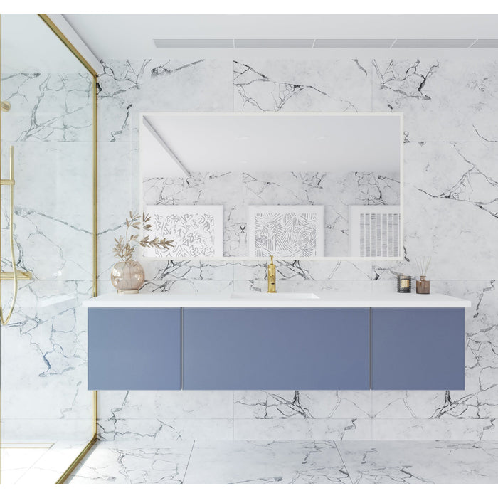 Vitri 72" Nautical Blue Single Sink Bathroom Vanity with VIVA Stone Matte White Solid Surface Countertop