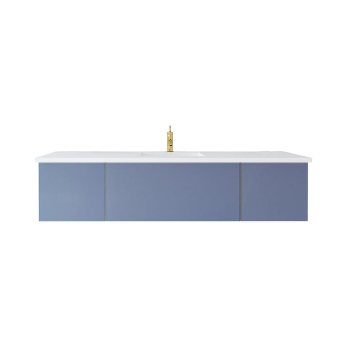 Vitri 72" Nautical Blue Single Sink Bathroom Vanity with VIVA Stone Matte White Solid Surface Countertop