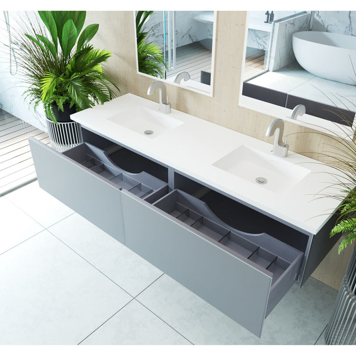 Vitri 72" Fossil Grey Double Sink Wall Hung Bathroom Vanity Cabinet