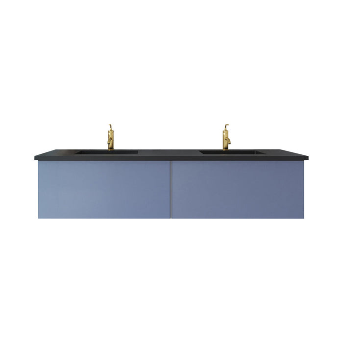 Vitri 72" Nautical Blue Double Sink Bathroom Vanity with VIVA Stone Matte Black Solid Surface Countertop