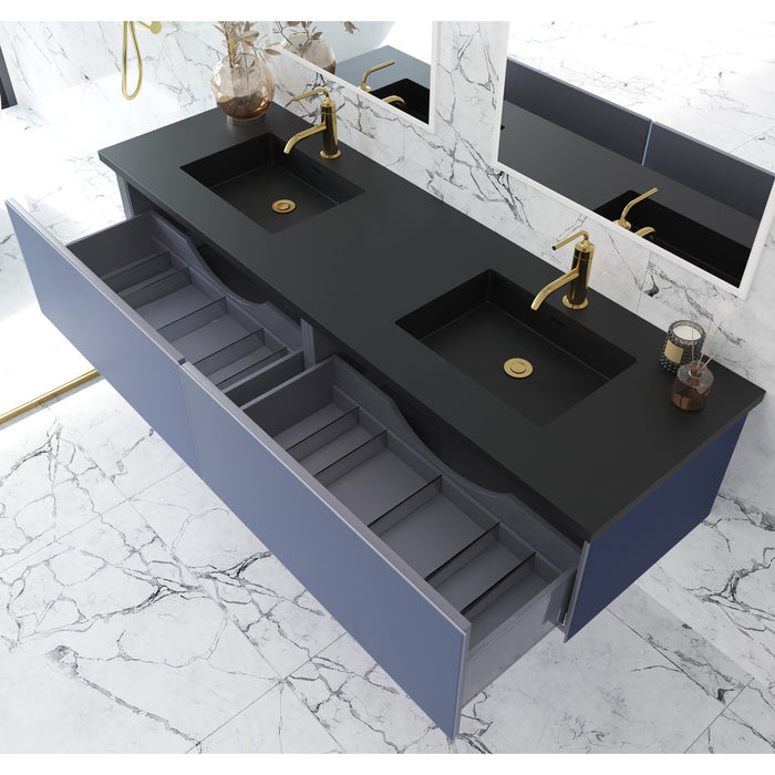 Vitri 72" Nautical Blue Double Sink Bathroom Vanity with VIVA Stone Matte Black Solid Surface Countertop