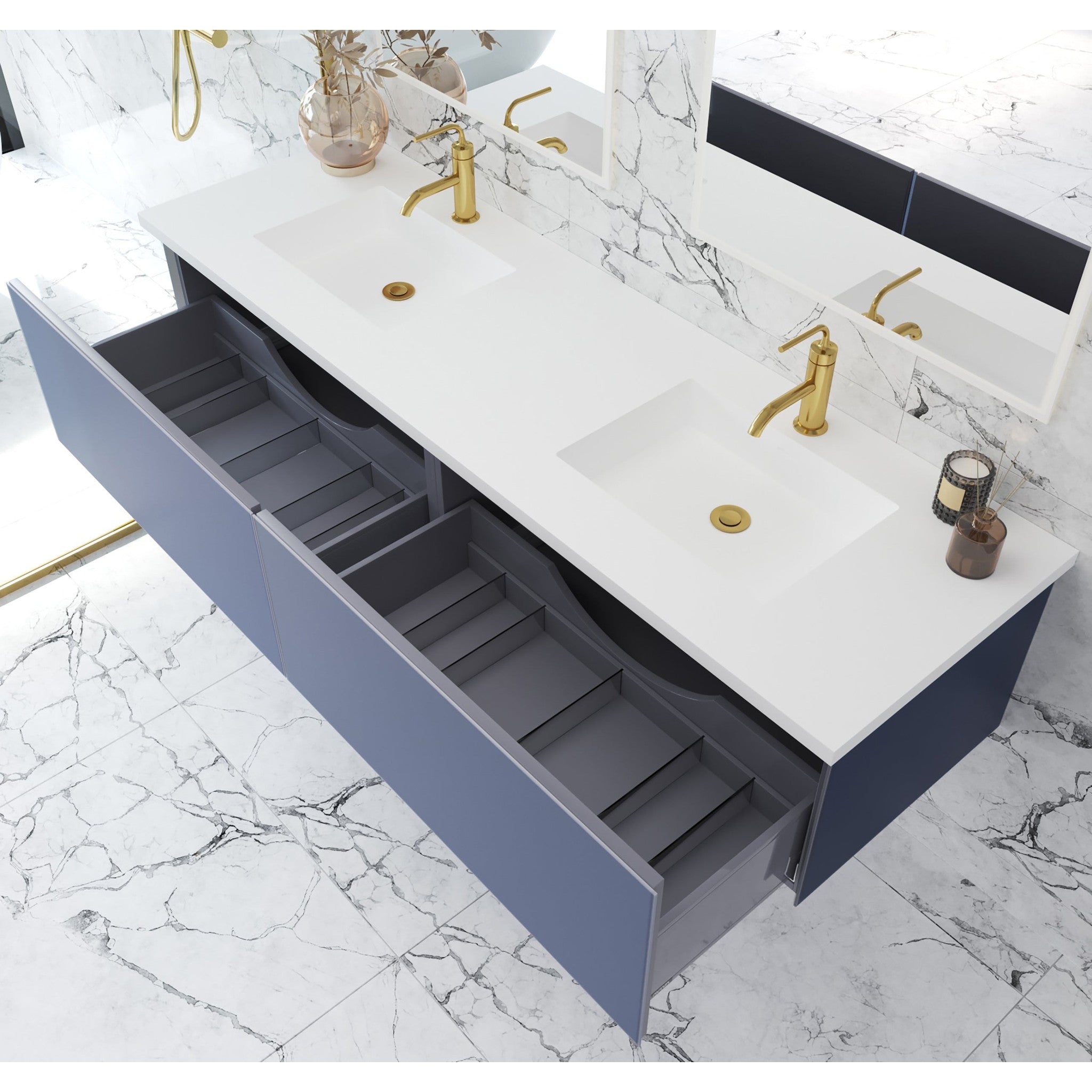 Vitri 72" Nautical Blue Double Sink Wall Hung Bathroom Vanity Cabinet