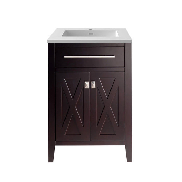 Wimbledon 24" Brown Bathroom Vanity with Matte White VIVA Stone Solid Surface Countertop