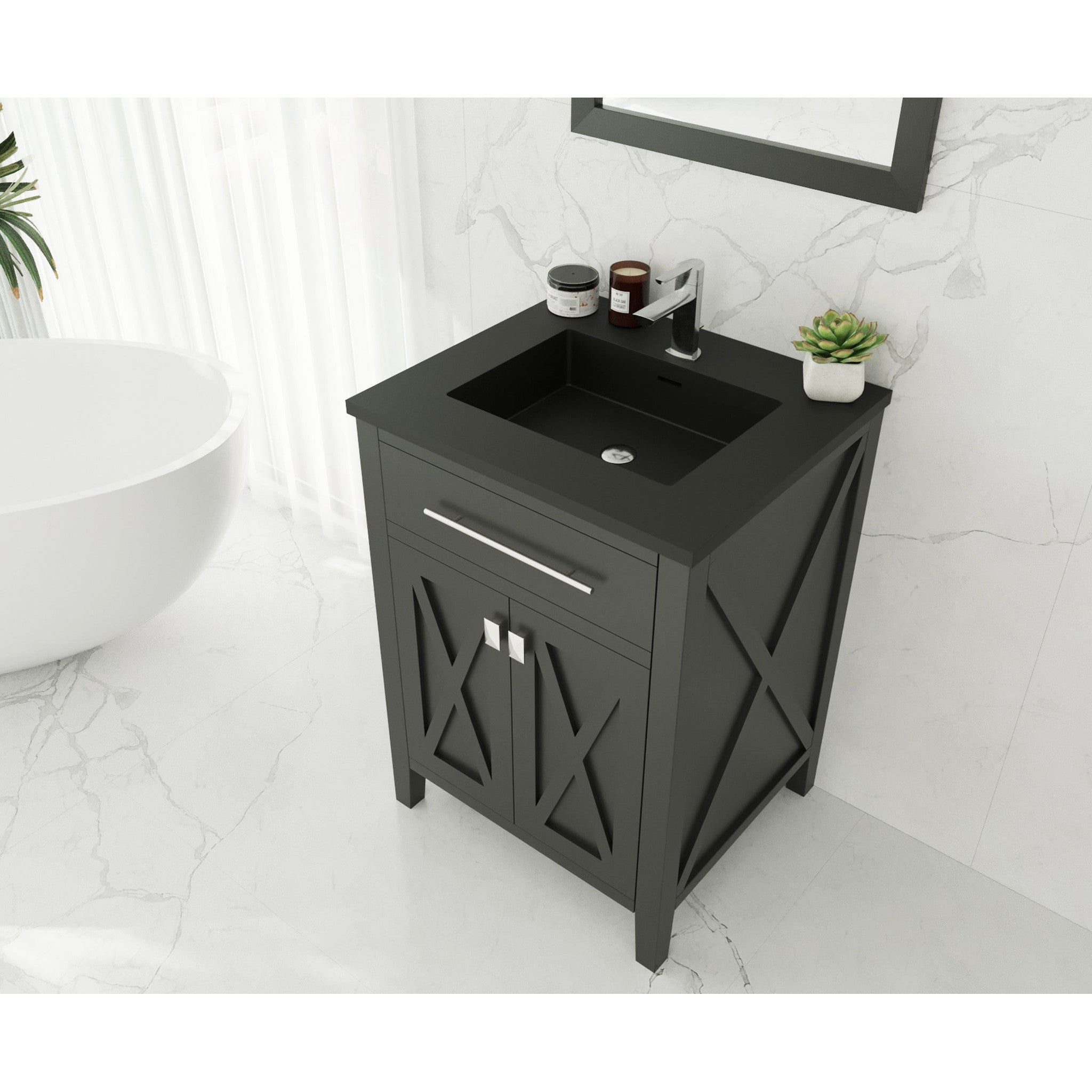 Wimbledon 24" Espresso Bathroom Vanity with Matte Black VIVA Stone Solid Surface Countertop