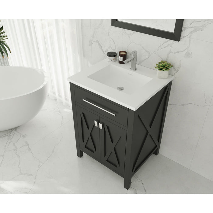 Wimbledon 24" Espresso Bathroom Vanity with Matte White VIVA Stone Solid Surface Countertop
