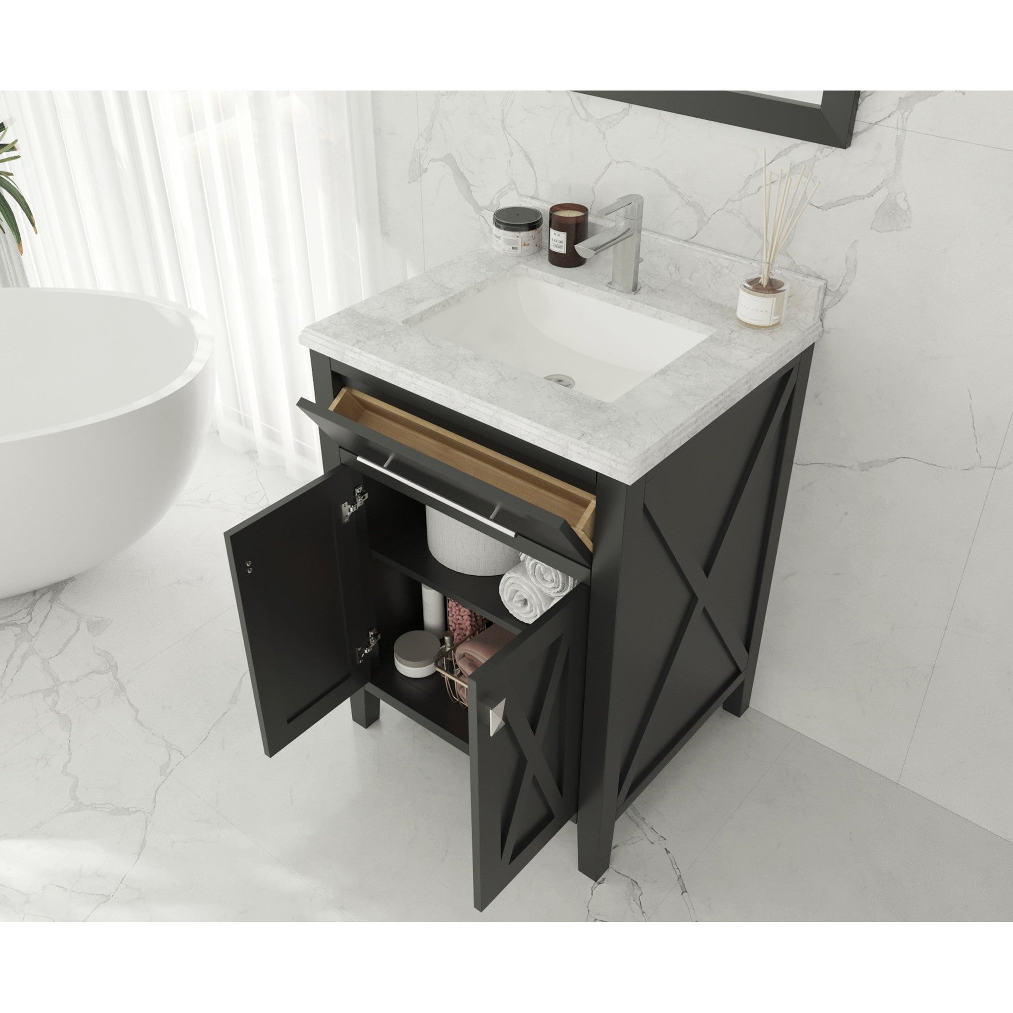 Wimbledon 24" Espresso Bathroom Vanity with White Carrara Marble Countertop