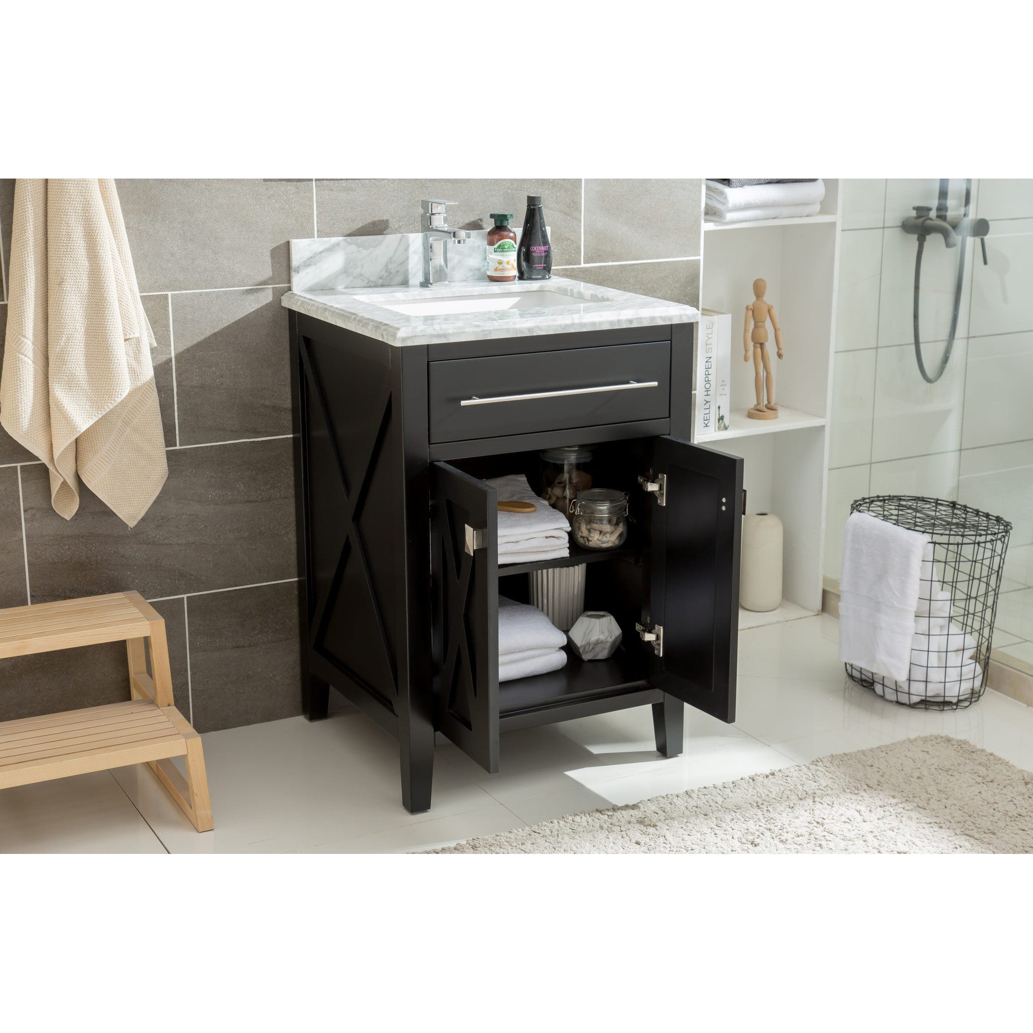 Wimbledon 24" Espresso Bathroom Vanity with White Carrara Marble Countertop