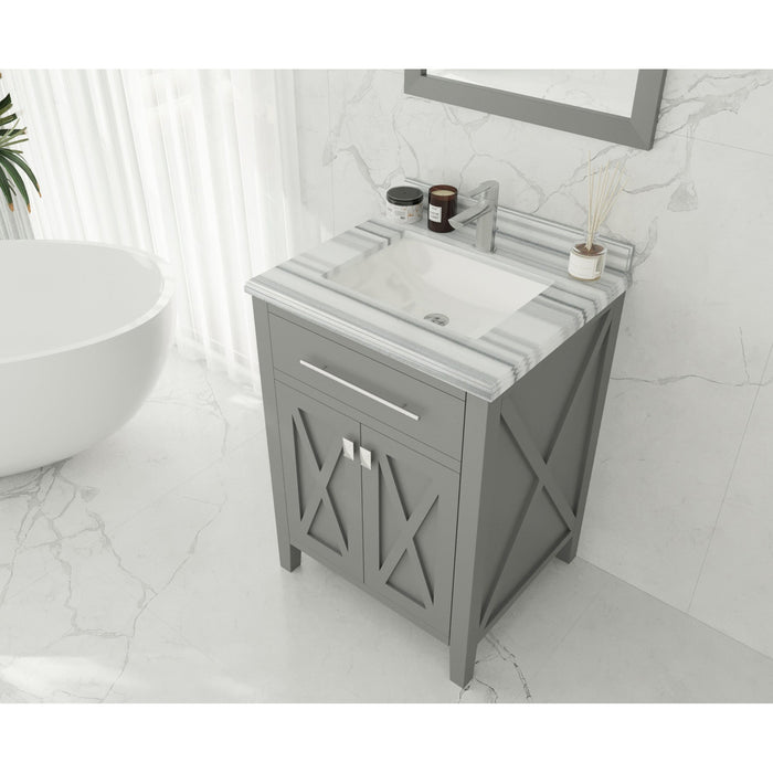 Wimbledon 24" Grey Bathroom Vanity with White Stripes Marble Countertop