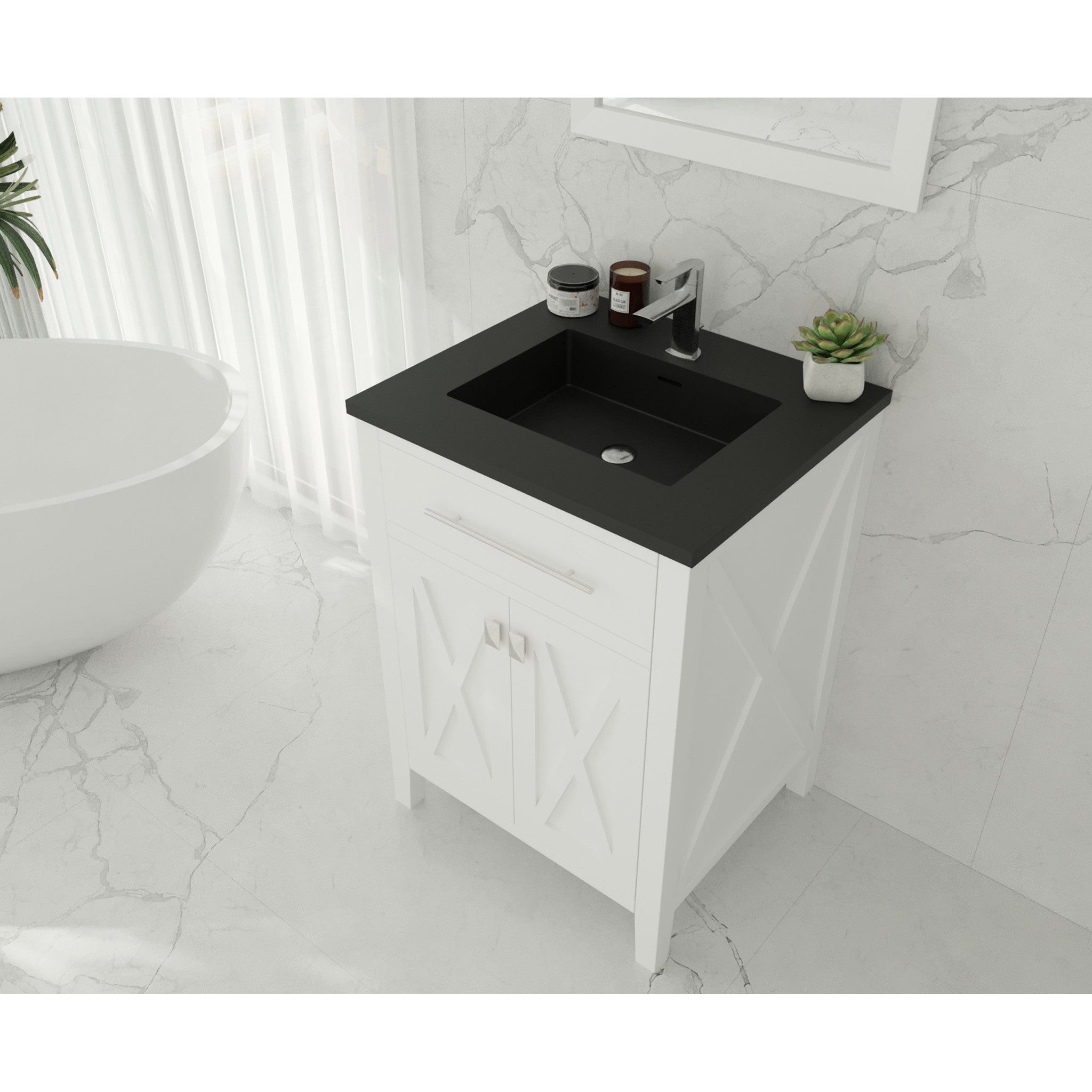 Wimbledon 24" White Bathroom Vanity with Matte Black VIVA Stone Solid Surface Countertop