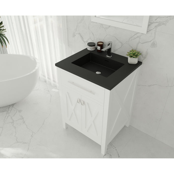 Wimbledon 24" White Bathroom Vanity with Matte Black VIVA Stone Solid Surface Countertop