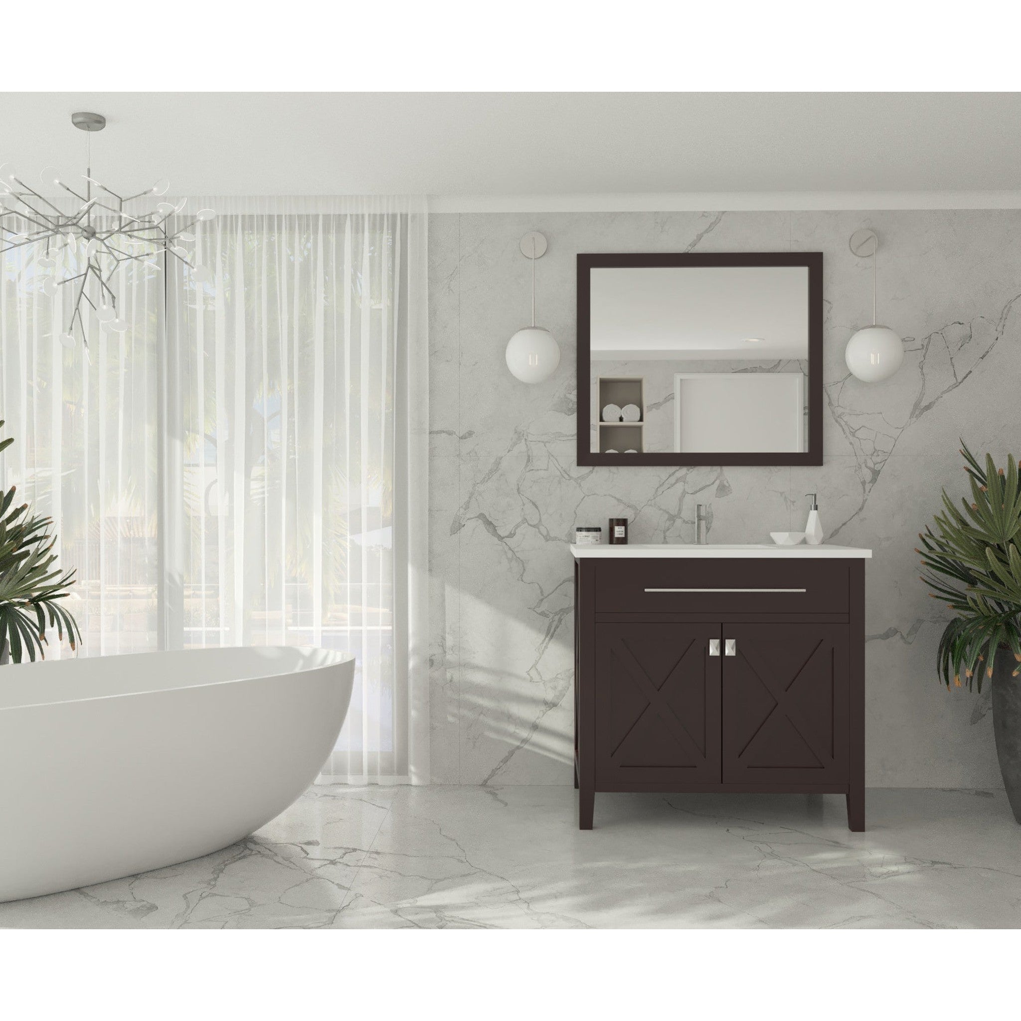 Wimbledon 36" Brown Bathroom Vanity with Matte White VIVA Stone Solid Surface Countertop