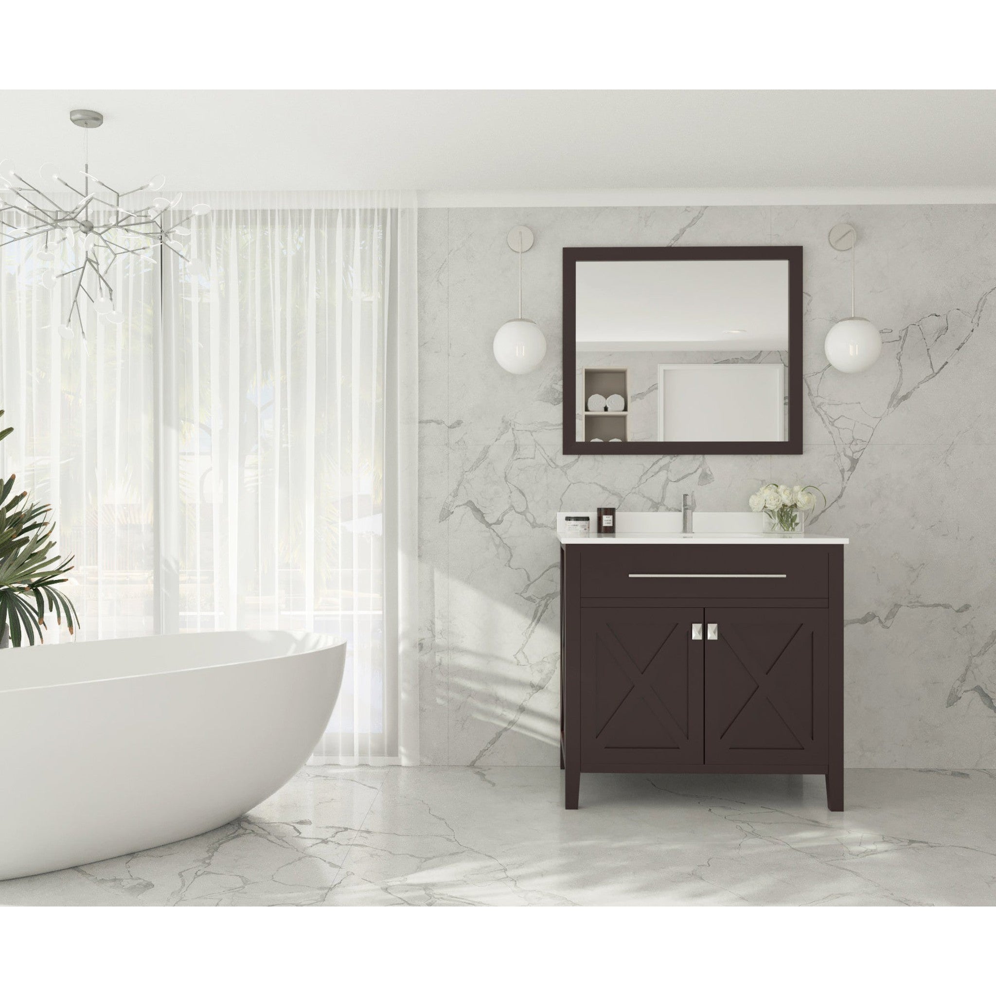Wimbledon 36" Brown Bathroom Vanity with White Quartz Countertop