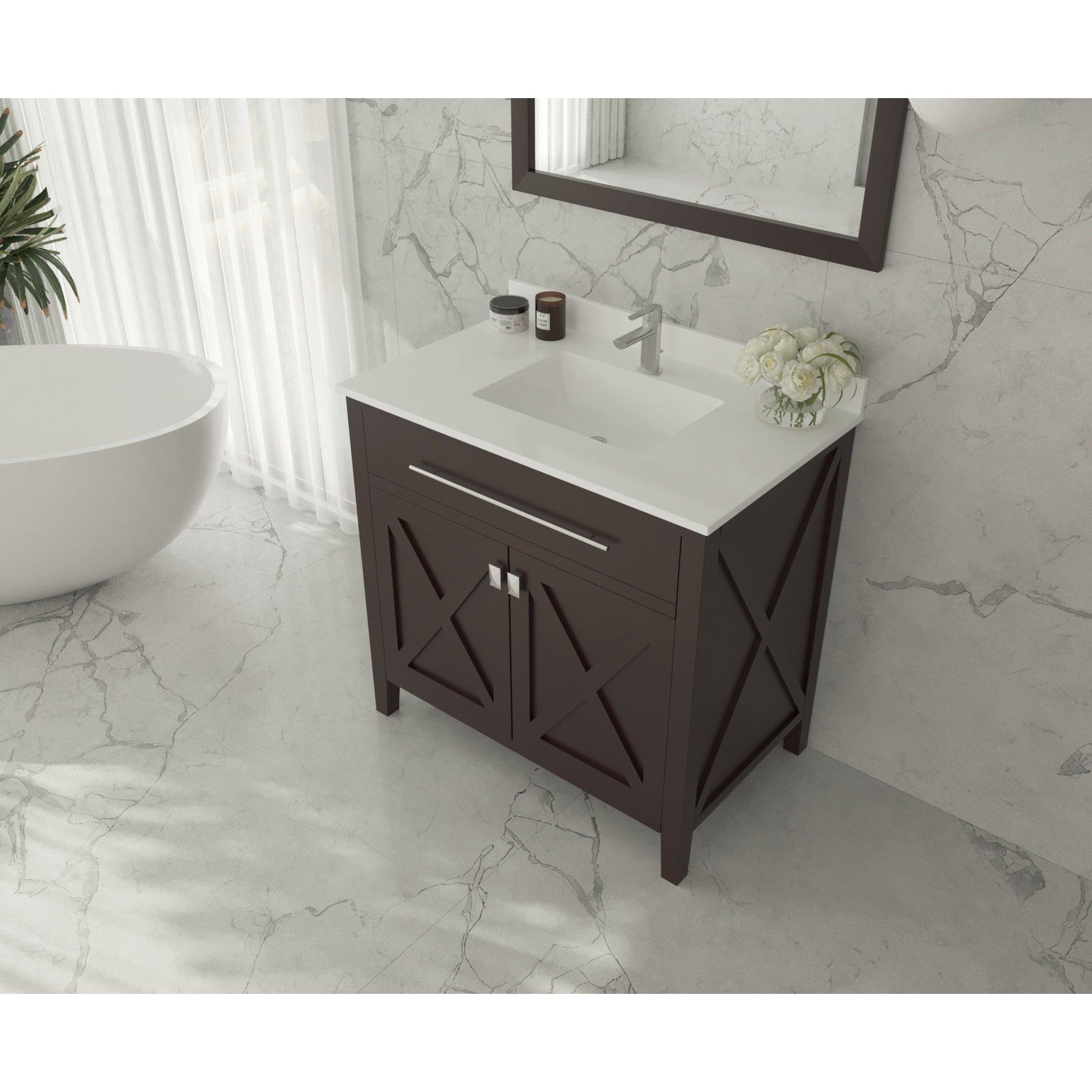 Wimbledon 36" Brown Bathroom Vanity with White Quartz Countertop