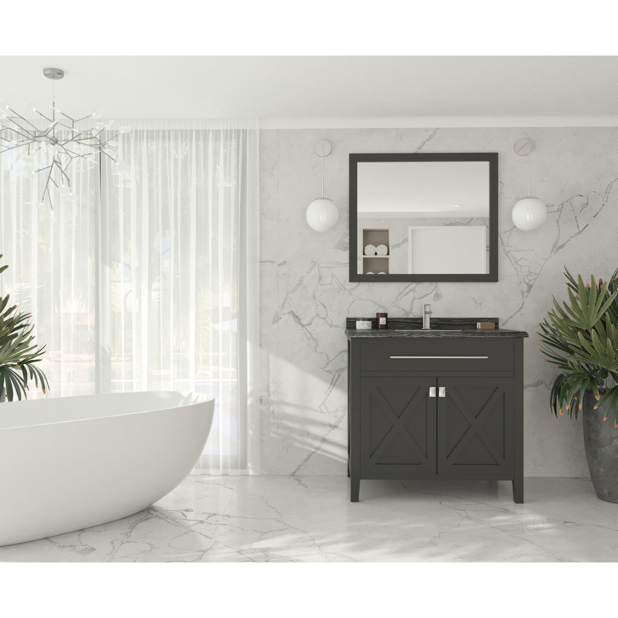Wimbledon 36" Espresso Bathroom Vanity with Black Wood Marble Countertop